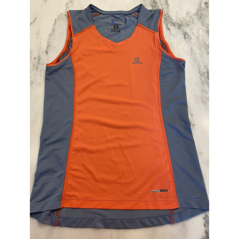 Salomon Women's Tank Top Medium AdvancedSkin Activedry Sleeveless Grey & Orange
